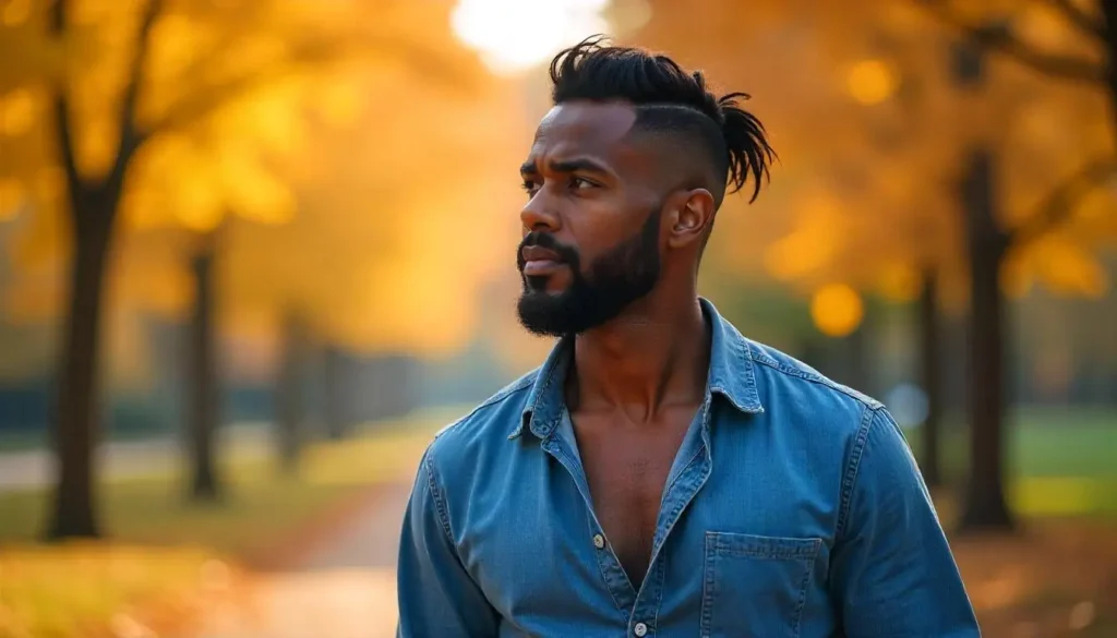 Slicked Back Wavy Hair with Low Fade
