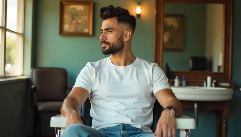 Wavy Pompadour with Sharp Fade